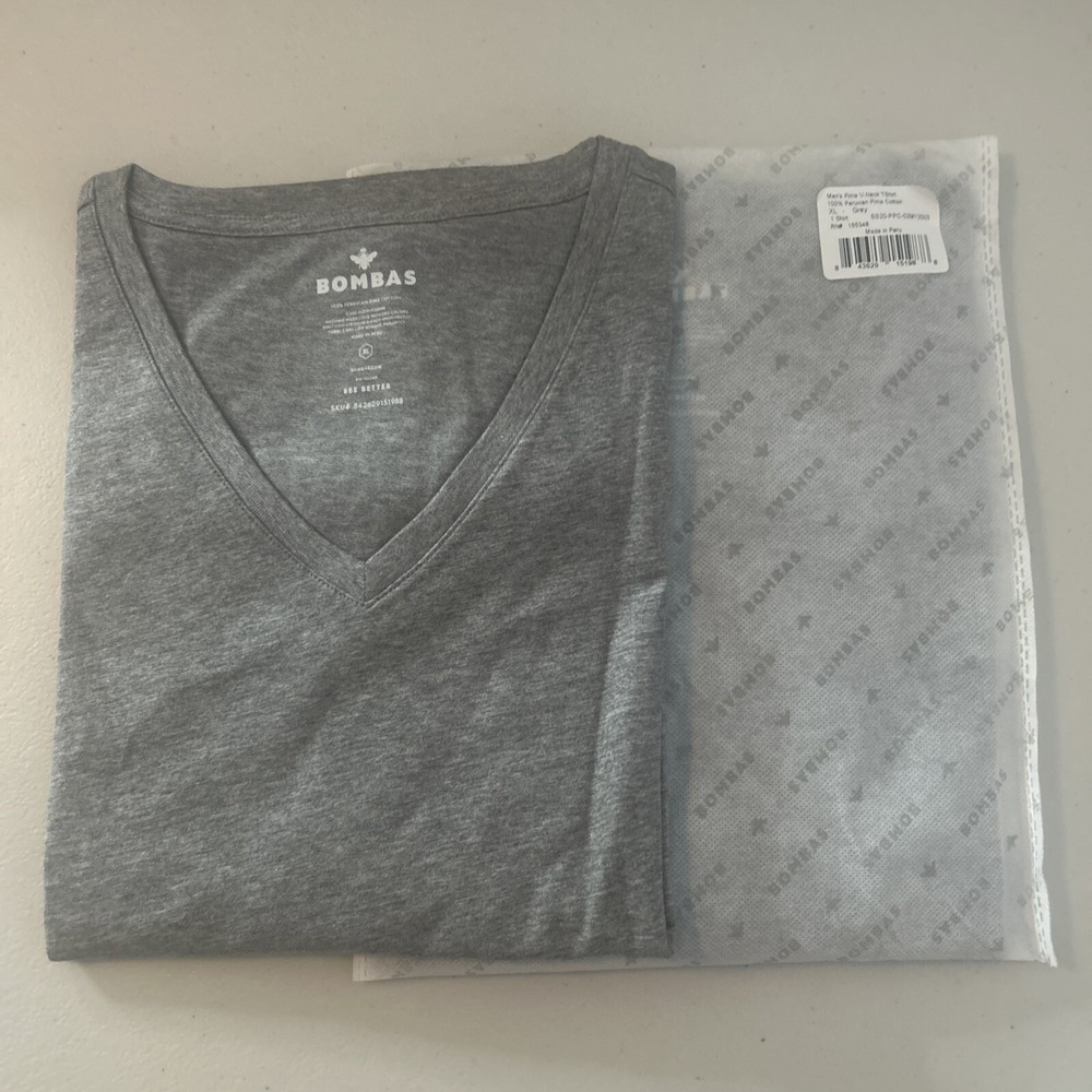 Bombas Shirt Men's XL Gray V Neck Short Sleeve Tee Casual Cotton Lot Of 2